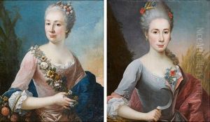 Portrait De Dame En Flore Portrait De Dame En Ceres (pair) by Louis Tocque