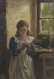 Knitting By A Cottage Window by James Brenan
