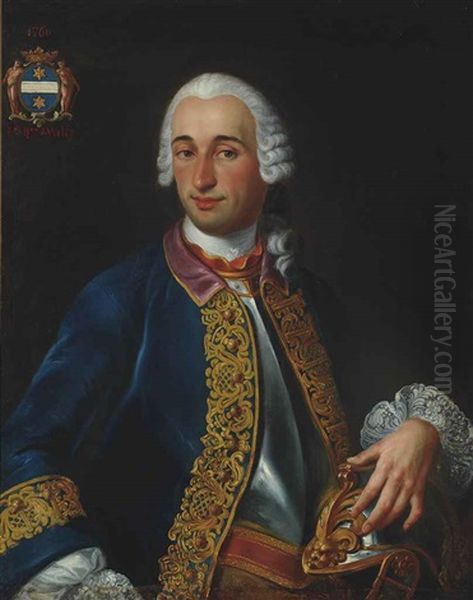 Portrait Of A Gentleman, Possibly Denis Robert Bruneau De Vitry, Baron De Vitry, Half-length, In A Breastplate And Blue Coat With Gold Embroidery, His Left Hand Resting On His Helmet - view 1