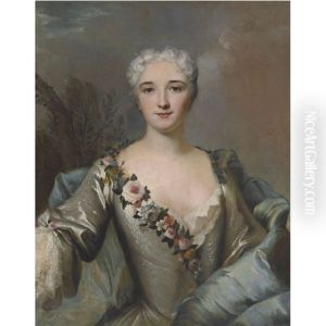 Portrait Of A Lady, Wearing A Silver Dress With A Floral Wreath