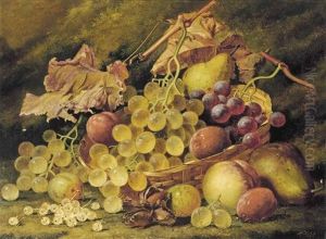 Grapes, Plums, White Currants And A Peach, With A Basket
