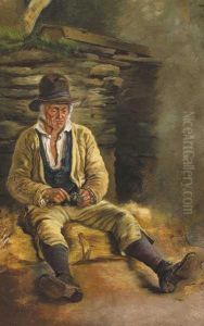 Study Of A Man Seated Outside A Cottage