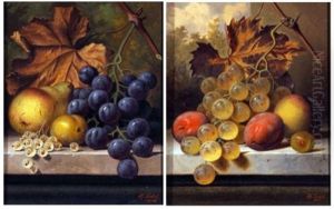 Still Life Studies Of Mixed Fruit On A Marble Ledge (pair) by Henry George Todd