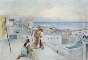 Jeunes Filles Sur Une Terrasse A Alger by Knut Gustaf Waldemar Tode