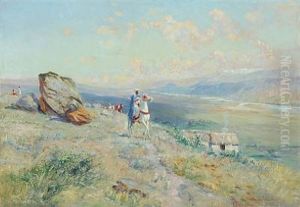 Landscape From Algiers With A Caravan On A Hill by Knut Gustaf Waldemar Tode
