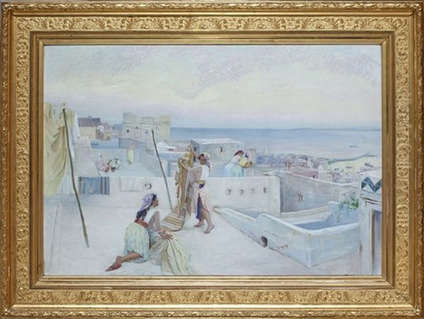 Kvinnor Hangandes Tvatt Med Vy Over Algers Hamn, Algeriet - view 1
