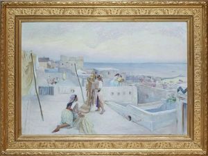 Kvinnor Hangandes Tvatt Med Vy Over Algers Hamn, Algeriet by Knut Gustaf Waldemar Tode