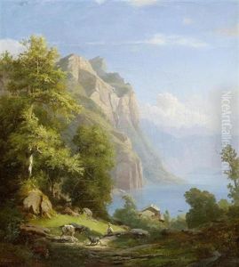 Gebirgslandschaft Mit See Und Hirte by Karl Friedrich Toeche