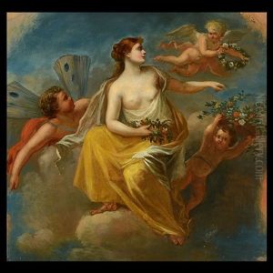 Mythological Woman With Cherubs by Eduardo Tojetti