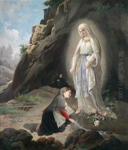 Anbetung Der Marienstatue In Der Grotte Von Massabielle Bei Lourdes