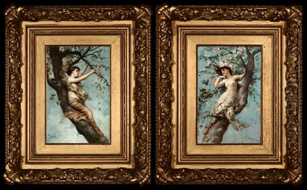 Figures Frolicking In Trees With Spring Blossoms (+ Another; 2 Works) - view 1