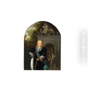 Portrait D"un Officier De La Garde De Leyde Devant La Doelen Poort A Leyde