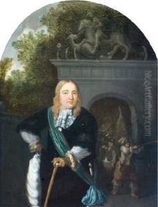 Portrait D'un Officier De La Garde De Leyde, Devant La Doelen Poort A Leyde