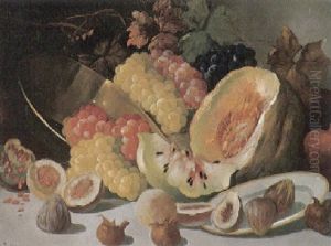 Obststilleben Mit Trauben, Melone, Feigen, Teller Und Messingschale