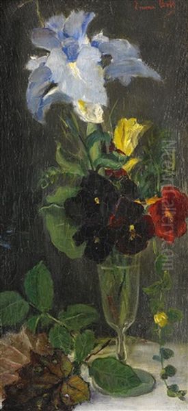 Stilleben Med Iris, Penseer Och Gul Ros - view 1