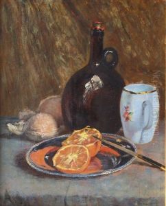 Still Life With Oranges And Wine Bottle by Emma (Helfrid Charlotta) Toll
