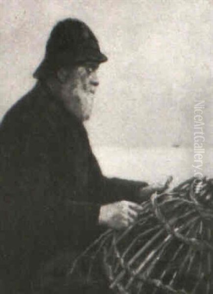 Fisherman Mending His Basketry Fish Trap - view 1