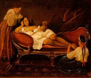 Reclining Maiden With Female Attendants And Dog by Fedor Petrovich Tolstoy