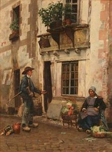Street Scene With A Greengrocer And A Lumberjack