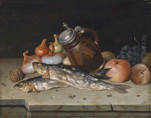 Stillleben Mit Obst, Zwiebel Und Fischen