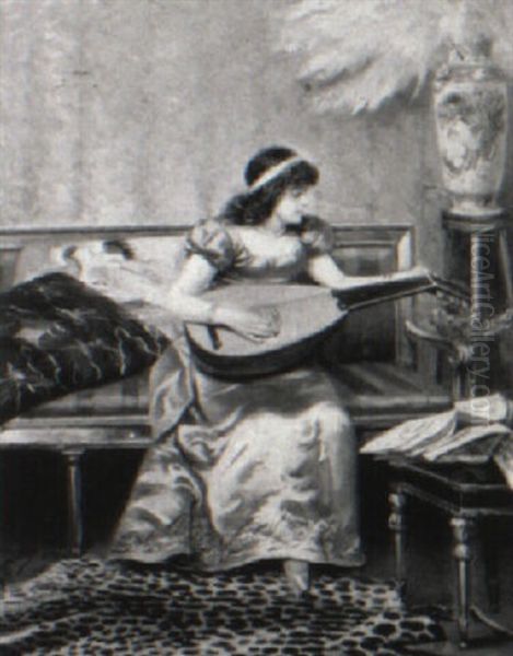 Young Woman Tuning A Mandolin - view 1