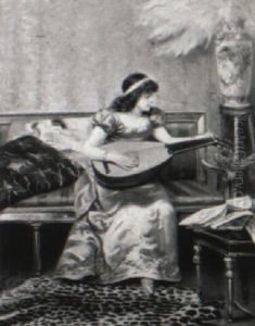 Young Woman Tuning A Mandolin by Casimiro Tomba