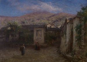 Scorcio Montano Con Figure by Achille Tominetti