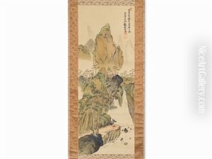 Hanging Scoll, Mountains In Spring by Tessai Tomioka