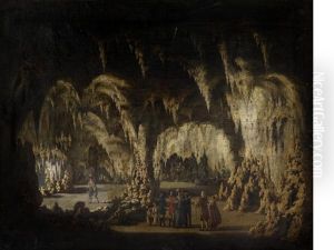 Tourists Visiting A Limestone Cave, Most Likely Showing Kent's Cavern, Torquay by William Tomkins