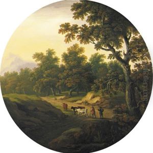 A Wooded Landscape With Cattle Grazing by William Tomkins