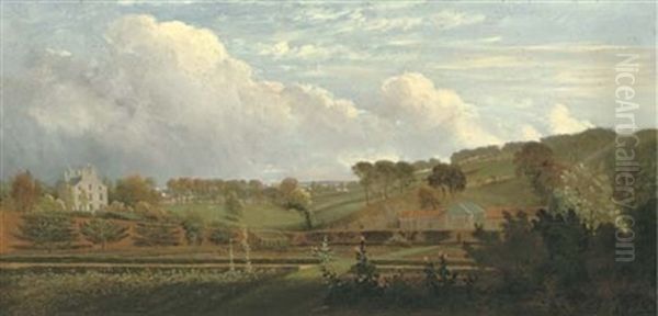 A Kitchen Garden, A House And Outbuildings Beyond (in Hampstead?) - view 1