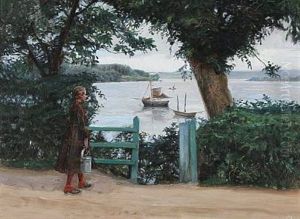 View From Svendborg Sound With A Girl Overlooking The Sea by Peter Tom-Petersen