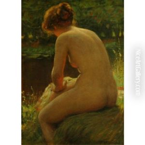 Female Nude At The Water's Edge by Frank Hector Tompkins