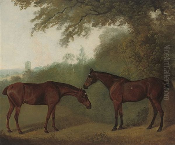 'printer' And 'simon,' Two Chestnut Hunters In A Landscape - view 1