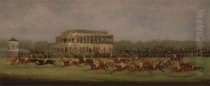 Panoramic View Of British Horse Racing, The Race For The St. Leger Stakes, Doncaster 1829 by Clifton Tomson