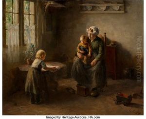 Sunlit Interior With Mother And Children