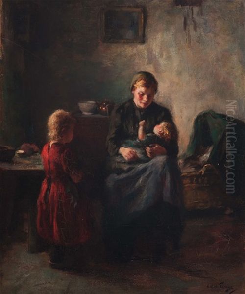 Mother With Two Children In An Interior - view 1
