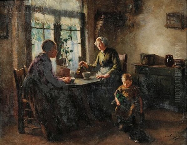 Cottage Interior With Women At Tea - view 1