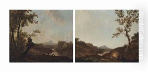 Travellers On A Path; Landscape With Fishermen And Horse By A River, Cottage Beyond