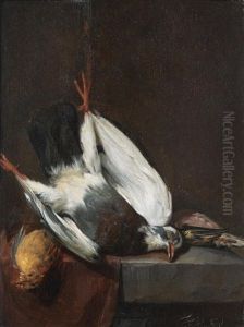 Dead Birds Hanging Above A Draped Stone Ledge