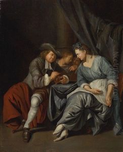 An Interior With A Couple Seated At A Table by Jacob Van Toorenvliet