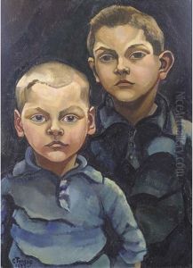 Portret Jongens Gerbrands (+ Sketch Of Three Children, Charcoal, Verso) by Charley Toorop