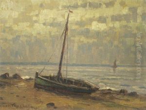 Einsames Boot Am Elbestrand, Blankenese Bei Hamburg