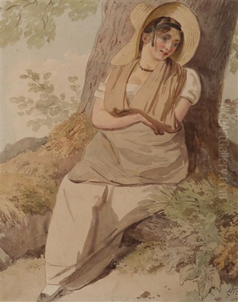 Jeune Femme Appuyee Sur Un Arbre - view 1