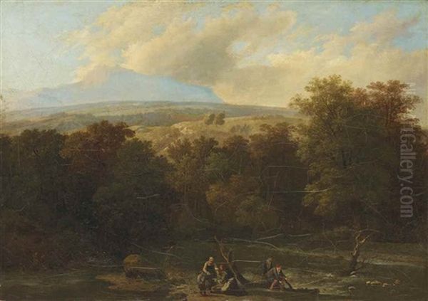 Paysage Avec Pecheurs A La Ligne Aux Bords D'une Riviere - view 1
