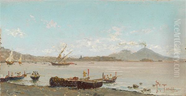 Fischer In Der Bucht Von Neapel Im Hintergrund Der Vesuv - view 1