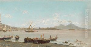 Fischer In Der Bucht Von Neapel Im Hintergrund Der Vesuv by Francesco Saverio Torcia