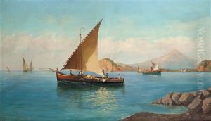 Marina Con Pescatori E Il Vesuvio Sullo Sfondo by Francesco Saverio Torcia