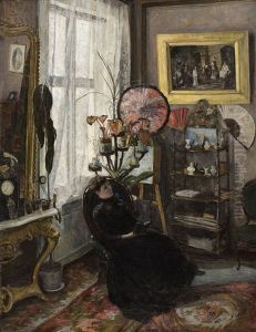 Interior Med Sittende Kvinne by Thorvald Torgersen