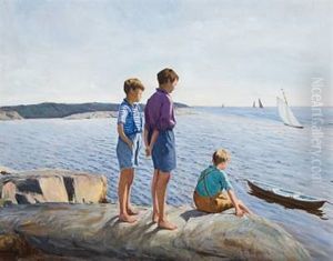 Tre Gutter Ved Sjoen by Thorvald Torgersen